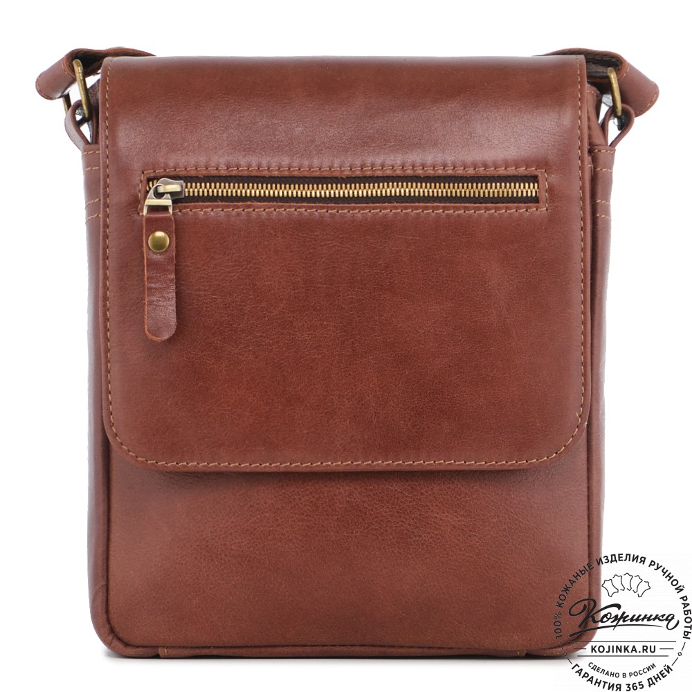  Мужская кожаная сумка "Вильнюс" (коньяк) 